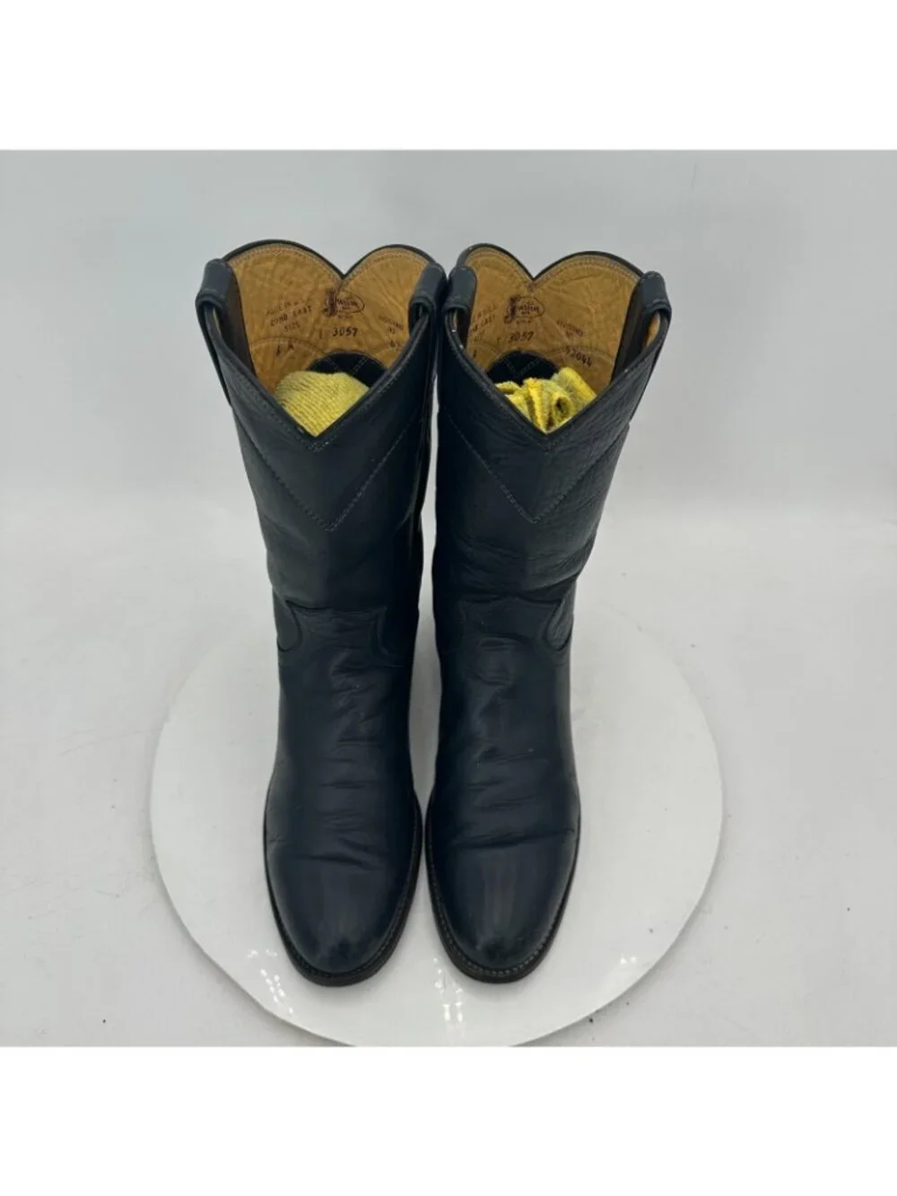 Justin L 3057 Women Size 6A Black Leather Roper Pull On Cowgirl Western Boot